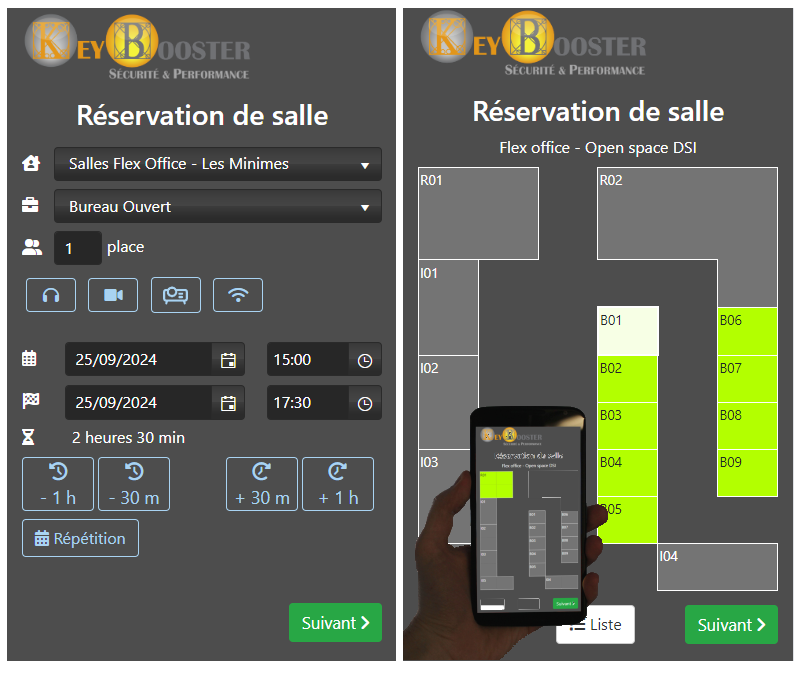 Logiciel KeyBooster réservation de salle sur smartphone